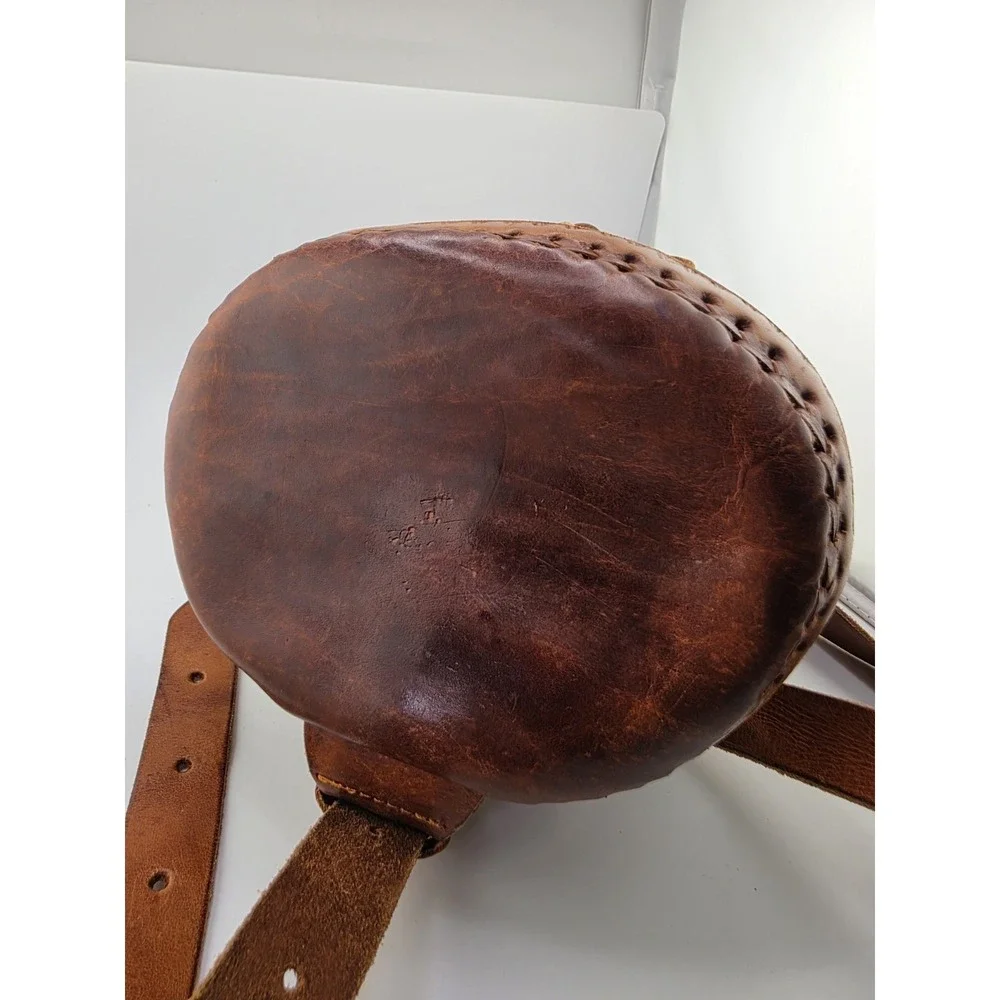 Vintage handcrafted Cowhide Leather Crossbody Bag Boho Tooled Cylinder Design - Picture 7 of 9